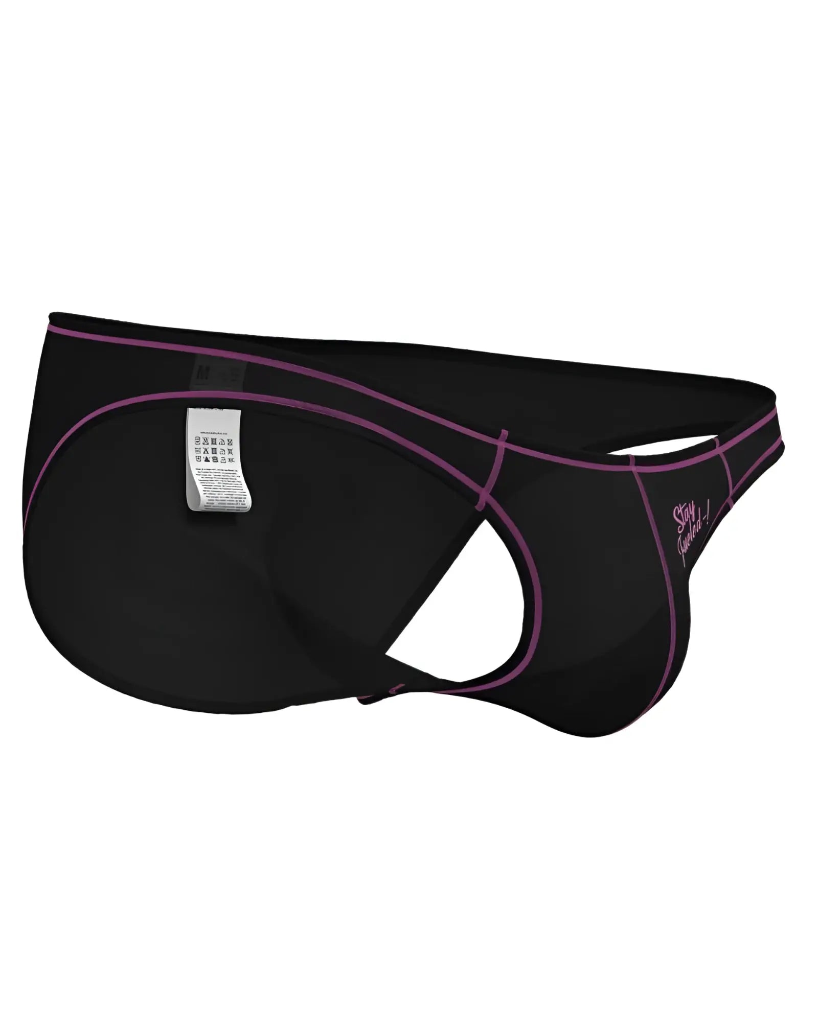 Private structure epus4563 prime eutopia charcoal bikini briefs for men with purple trim and stry logo on side
