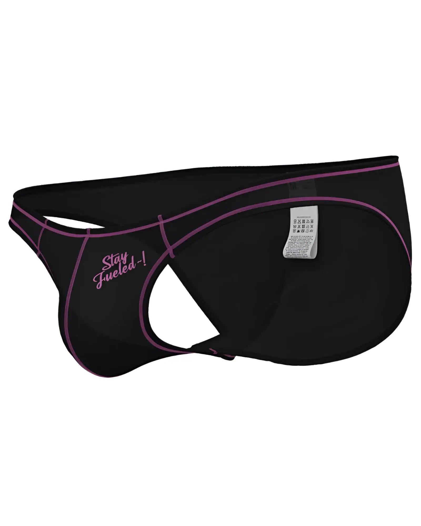 Black Private Structure EPUS4563 Prime Eutopia bikini briefs with purple trim and pink stay fueled embroidery