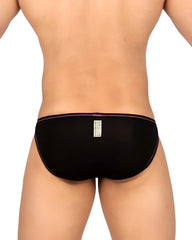 Private structure epus4563 prime eutopia bikini brief charcoal with black fabric and subtle purple trim on waistband and legs