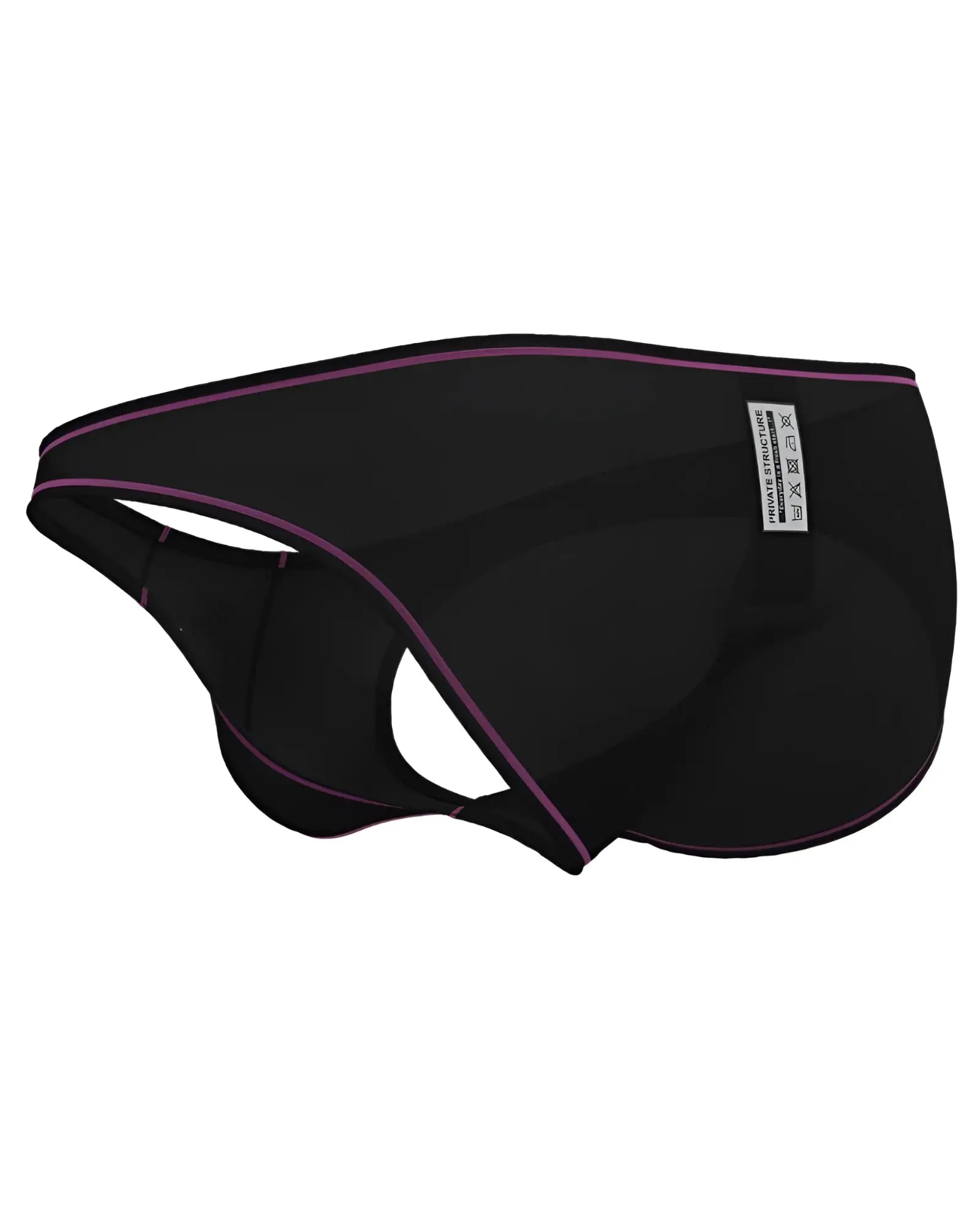 Black men’s bikini briefs with purple trim and hugo boss label in charcoal color for comfortable everyday wear