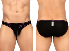 Black briefs with purple trim and stay packed embroidered logo from private structure epus4563 prime eutopia bikini brief charcoal