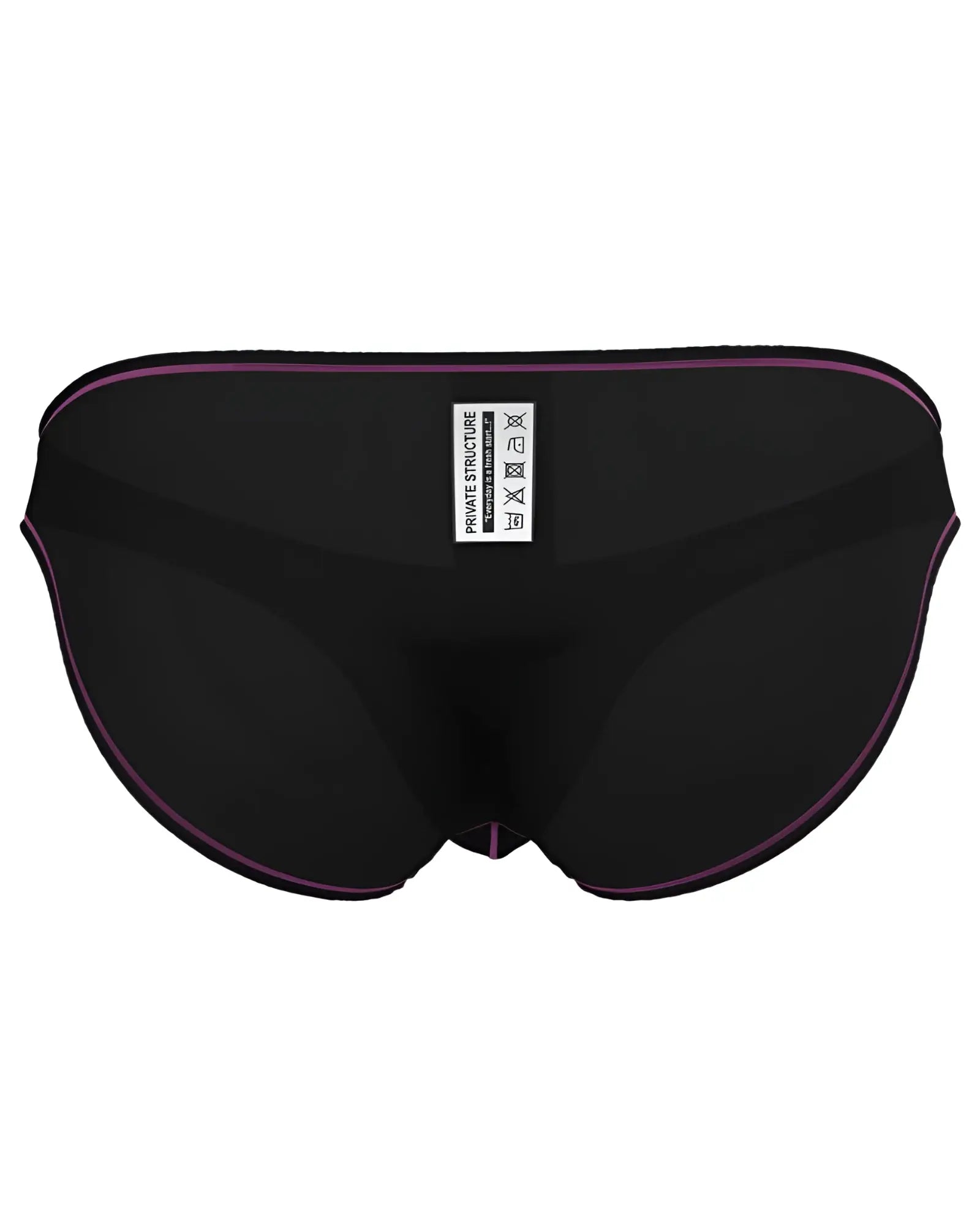 Private structure epus4563 prime eutopia charcoal bikini brief back view with black fabric and subtle purple trim