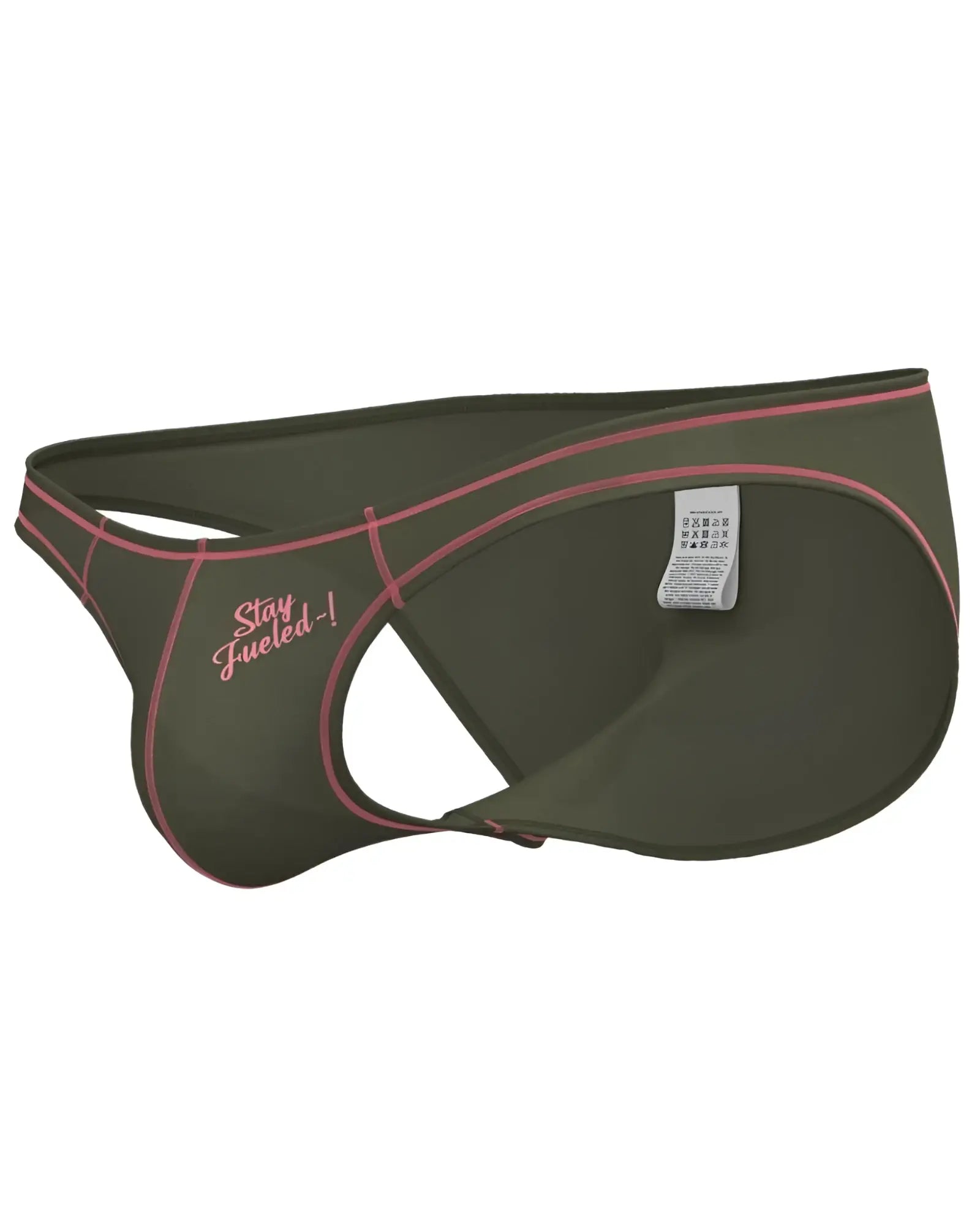 Olive green private structure epus4563 prime eutopia athletic briefs with pink stitching and stay fueled embroidery