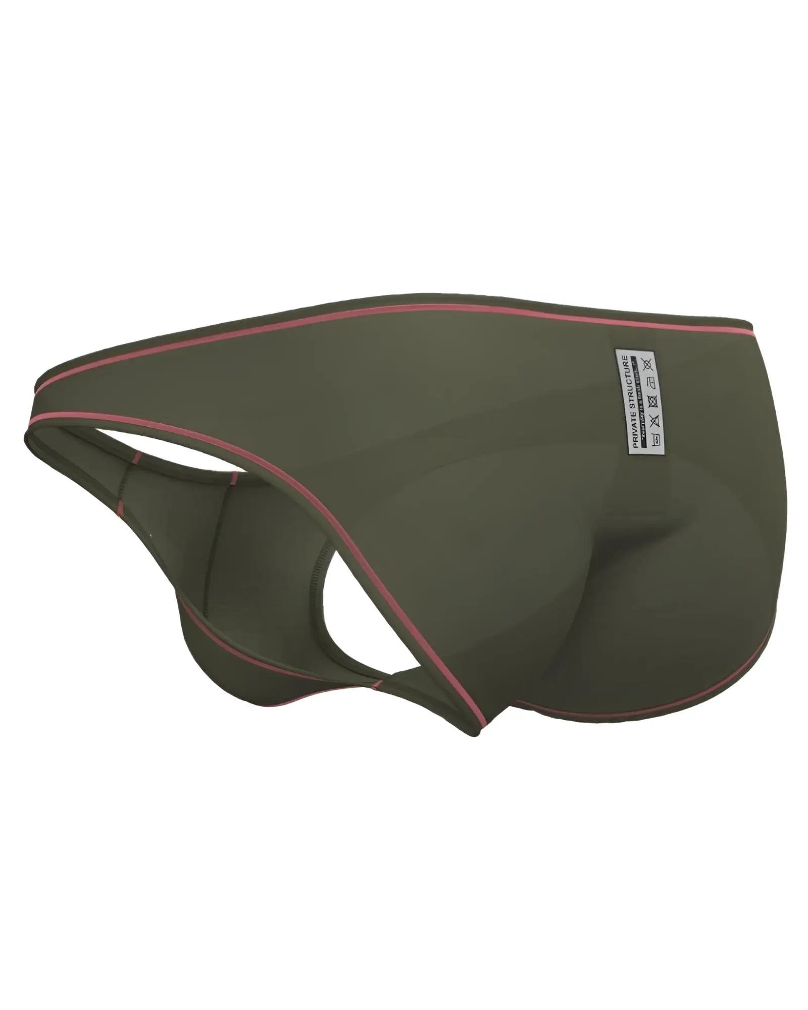 Olive green private structure epus4563 prime eutopia bikini brief with pink trim and white waistband label
