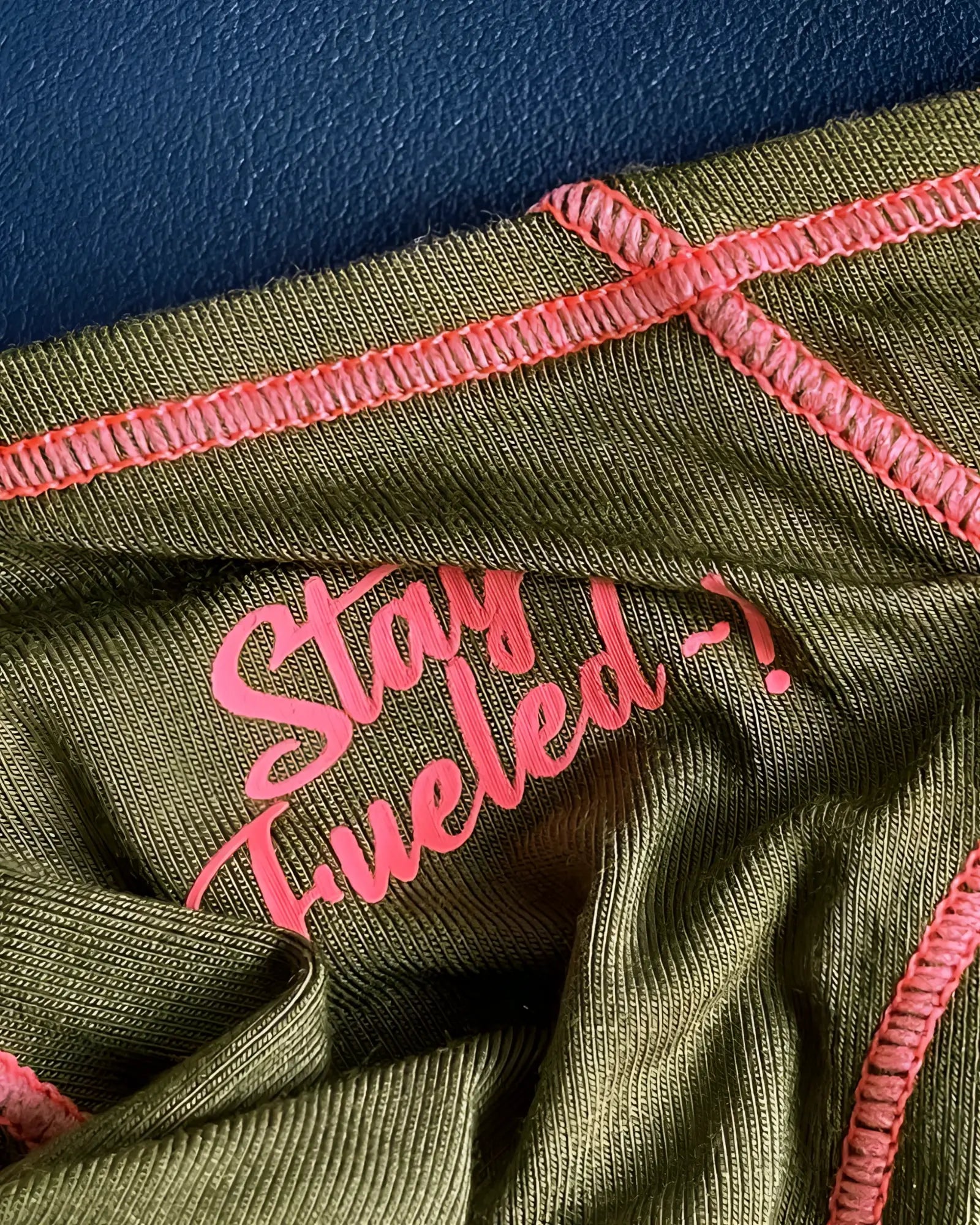 Olive green ribbed fabric private structure epus4563 prime eutopia bikini brief with pink embroidered text and stitching
