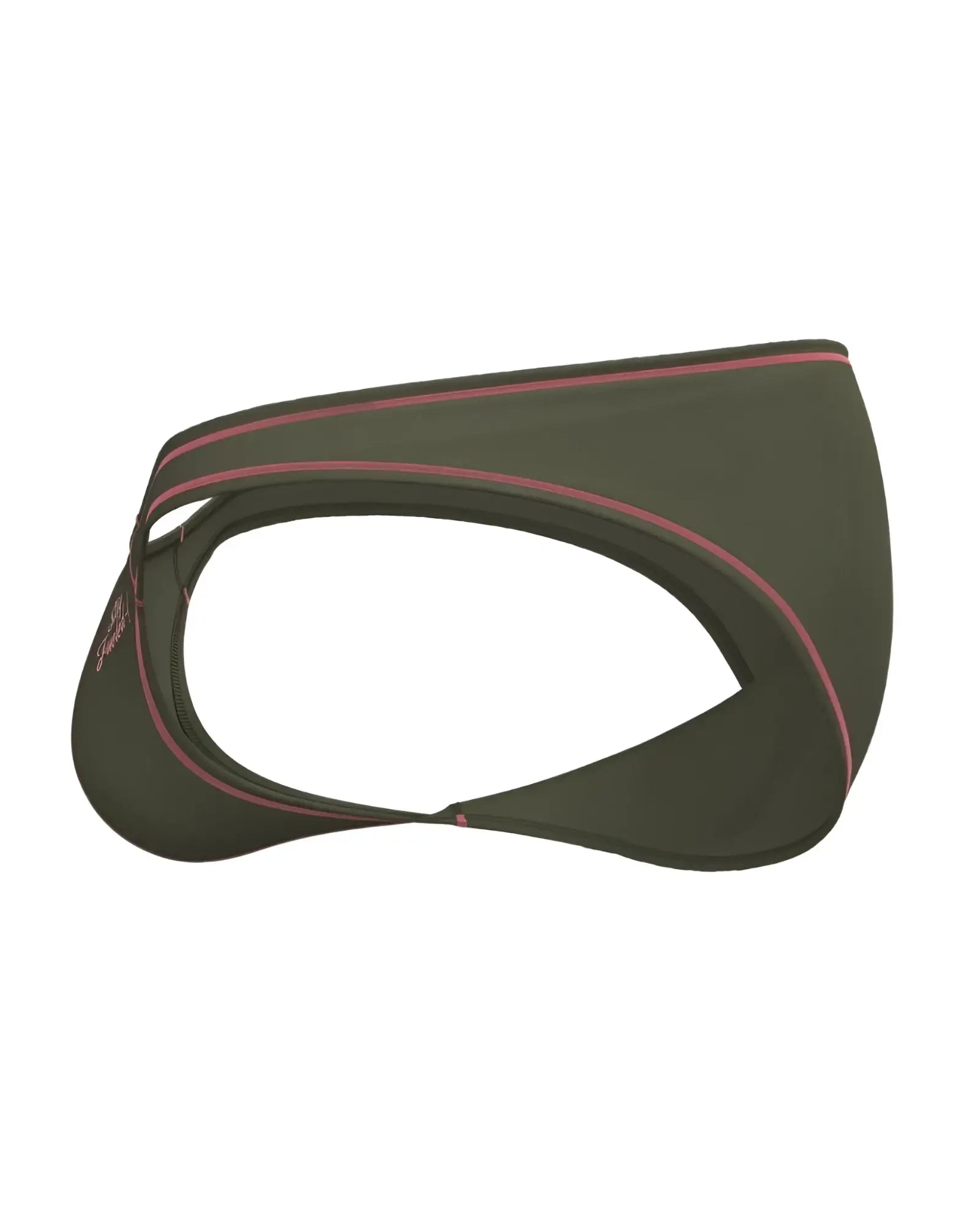 Olive green visor with pink stitching along edges paired with private structure olive bikini brief for prime eutopia look
