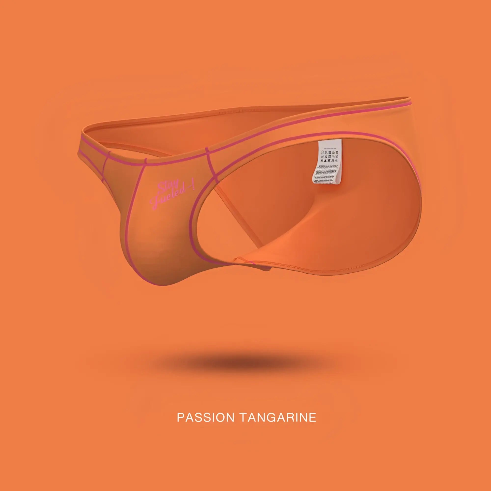 Private Structure EPUS4563 Prime Eutopia orange men’s bikini briefs with pink trim and a white inner waistband tag