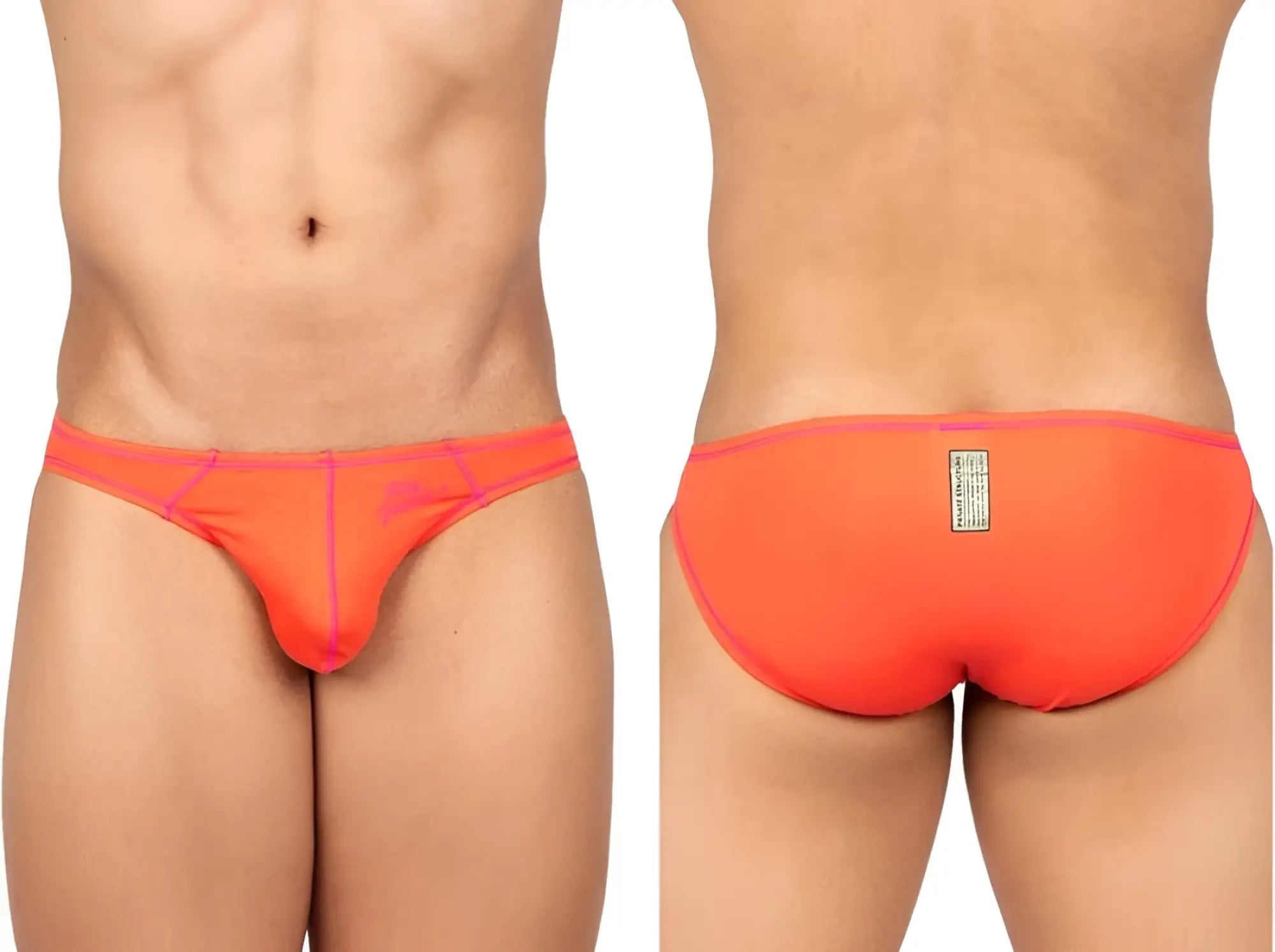Private structure epus4563 prime eutopia vibrant orange men’s snug swim trunks with pink waistband trim