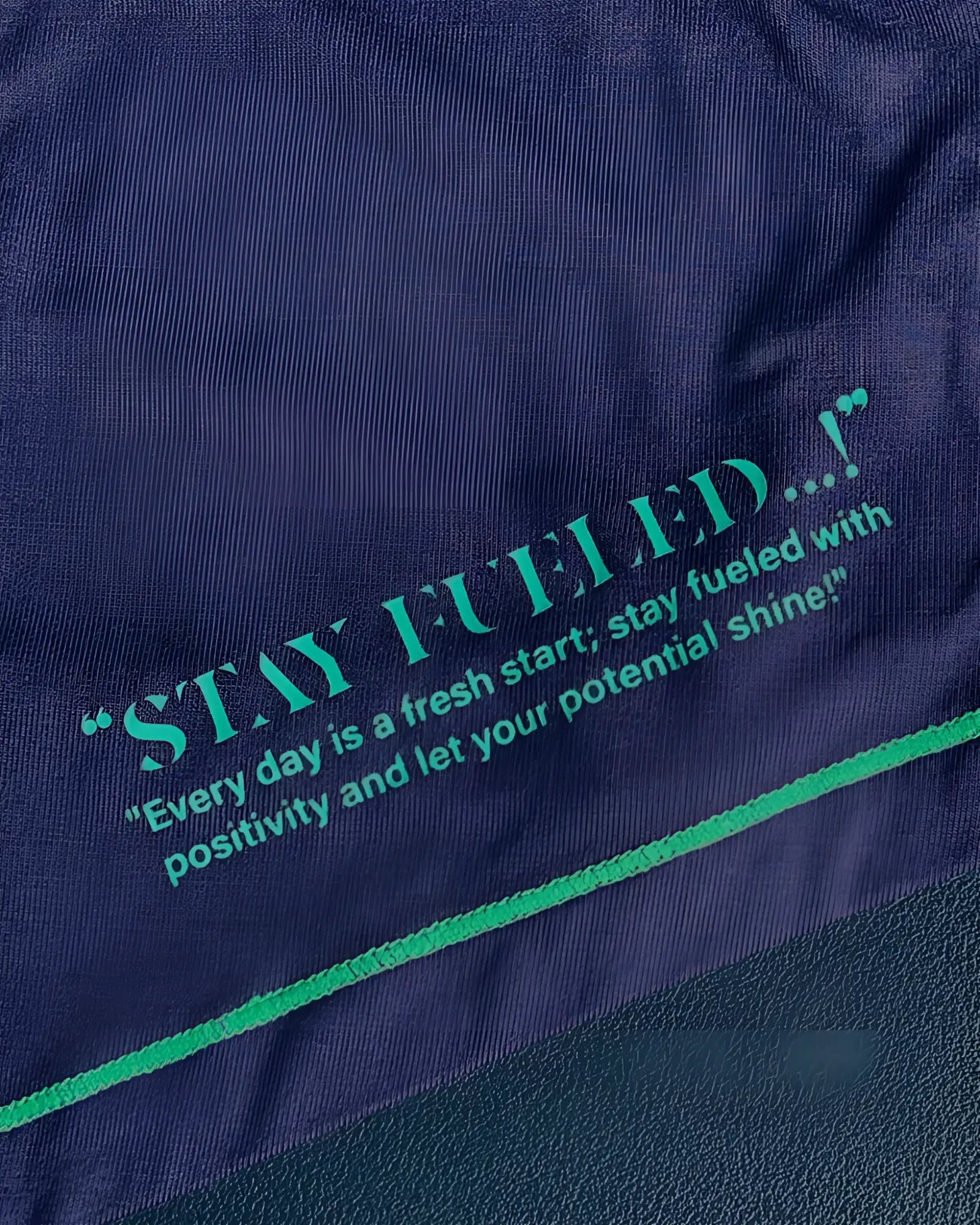 Navy blue cotton t-shirt from Private Structure with teal embroidered text and matching seam detail