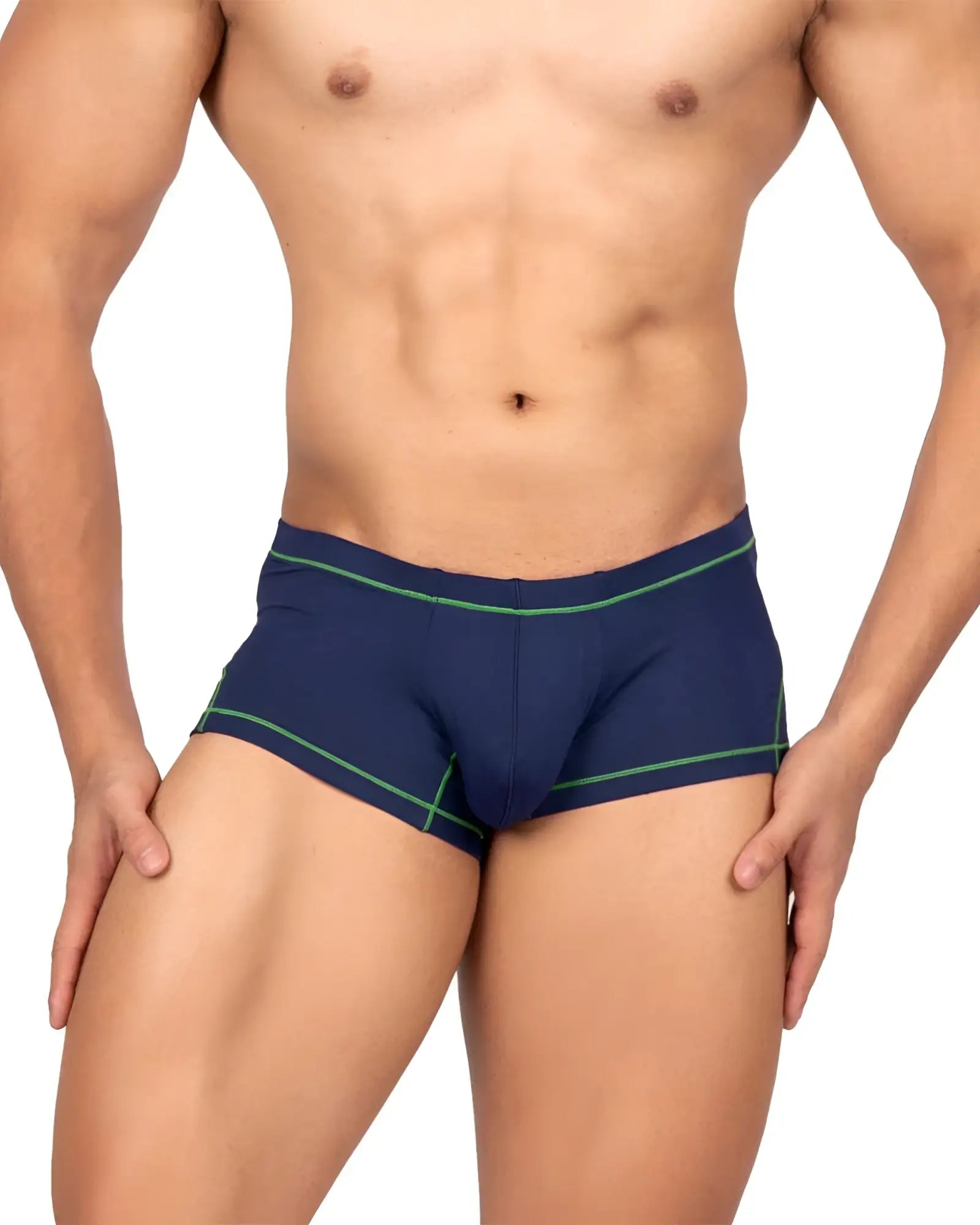Navy blue Private Structure EPUS4570 Prime Elysian hipster briefs with green trim made from soft fabric
