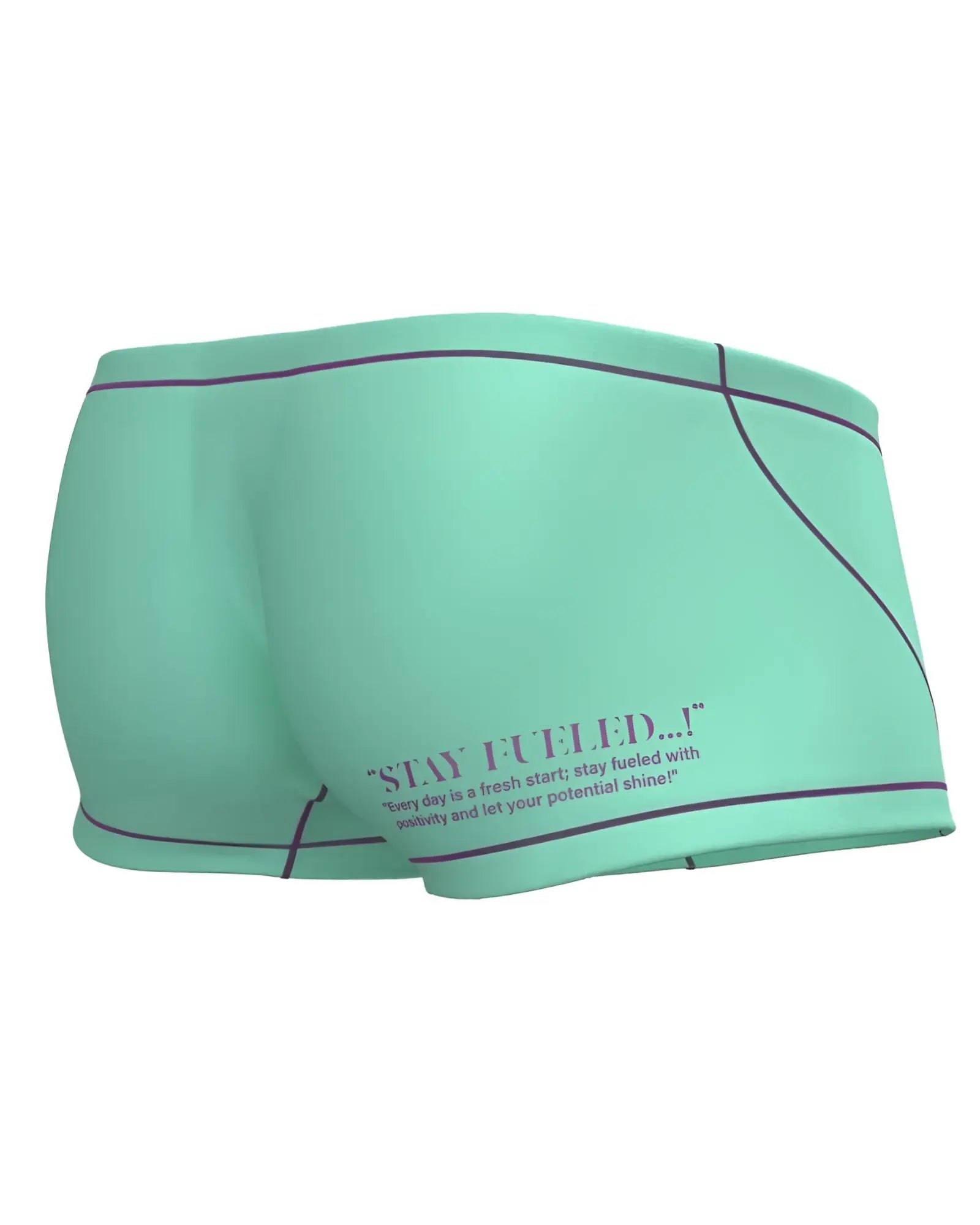 Mint green athletic shorts with black trim and motivational quote on the side from private structure epus4570 prime elysian hipster