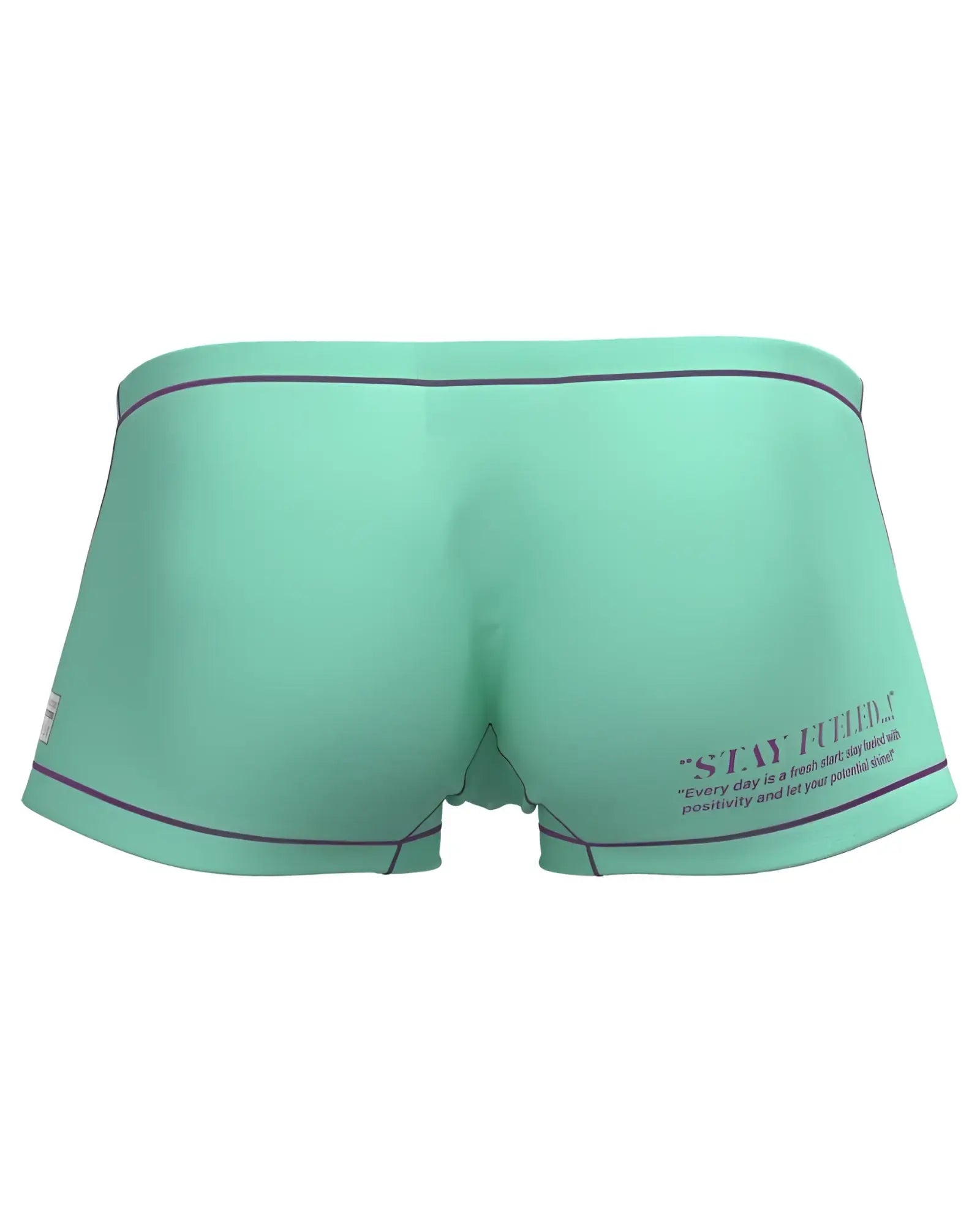 Mint green boxer briefs with black trim and motivational quote on side private structure epus4570 prime elysian hipster