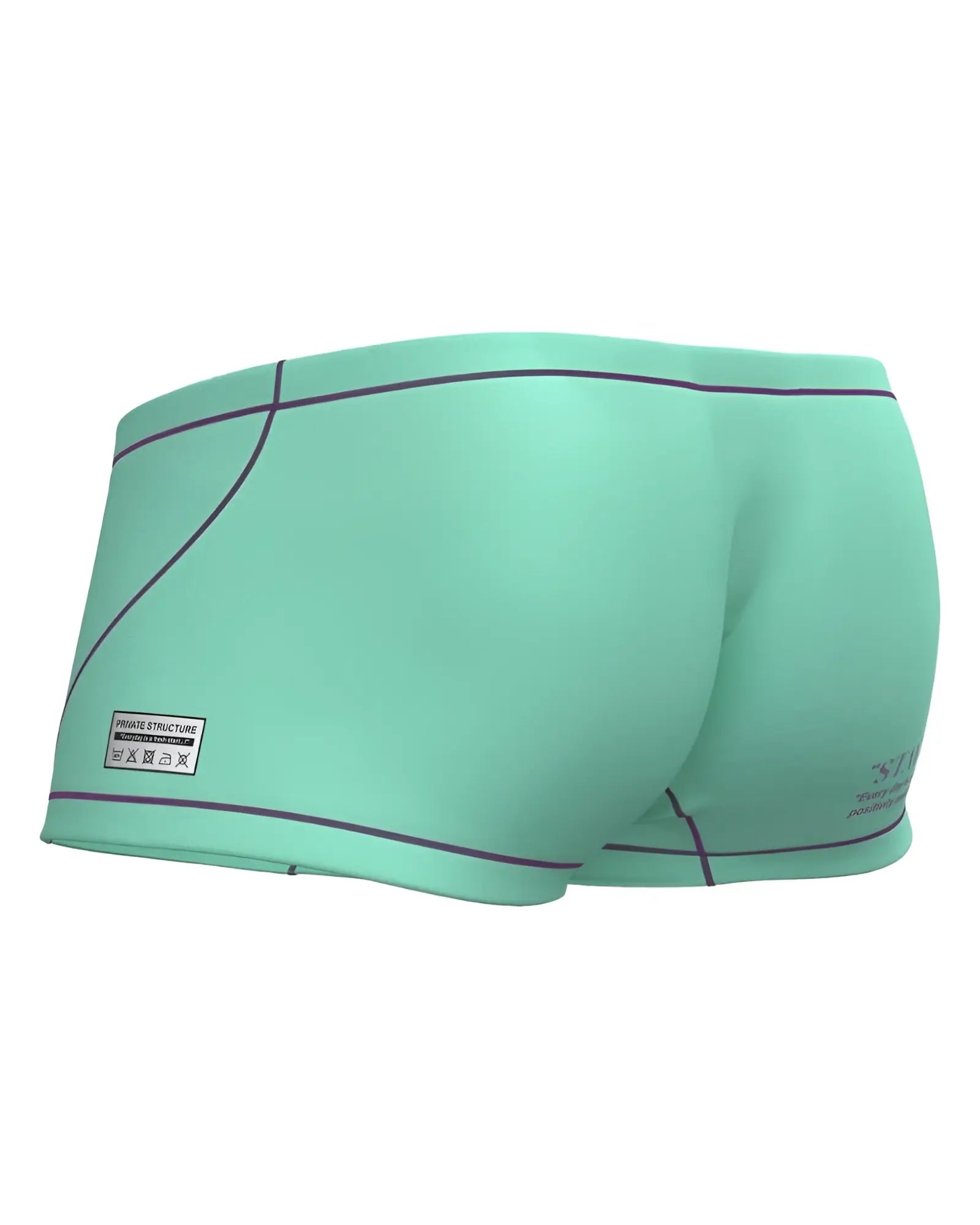 Private Structure EPUS4570 Prime Elysian hipster swim trunks in mint green with black trim and side brand label