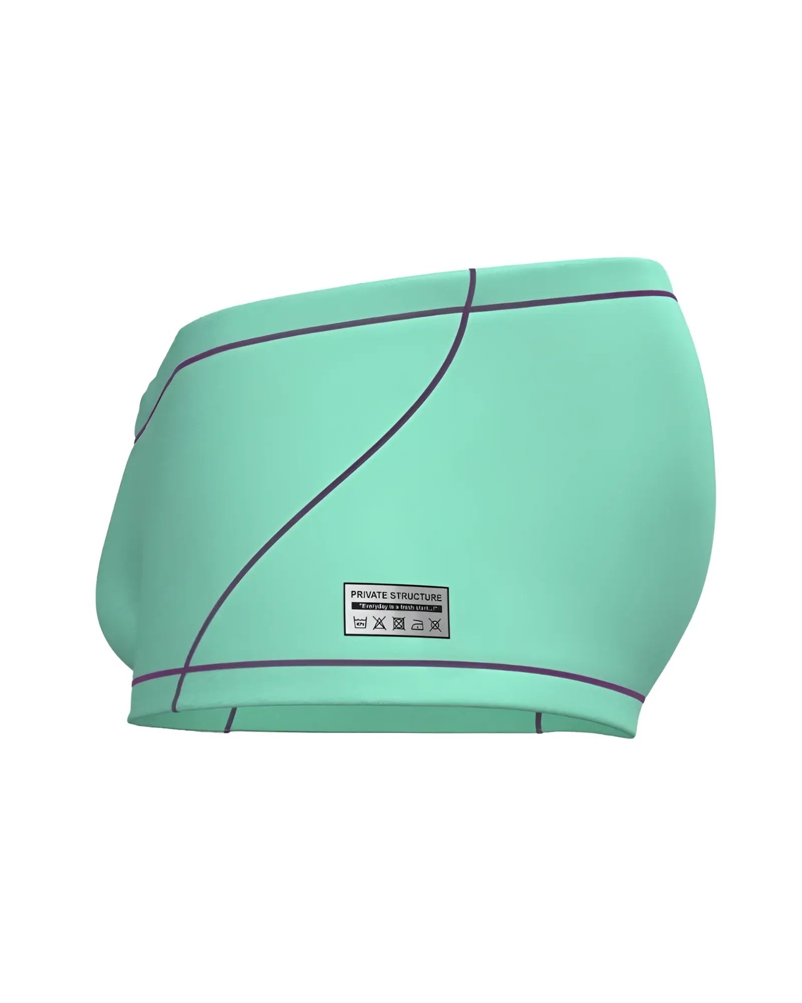 Mint green Private Structure EPUS4570 Prime Elysian swim trunks with black stitching and hipster design in cyan color