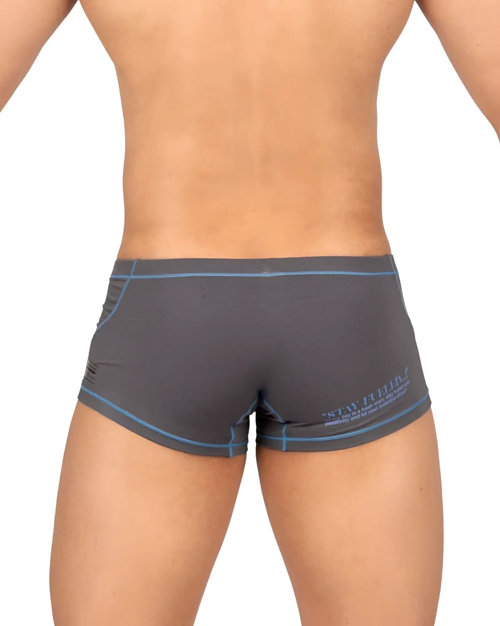 Gray Private Structure EPUS4570 Prime Elysian hipster briefs with blue trim and subtle side logo in athletic fabric