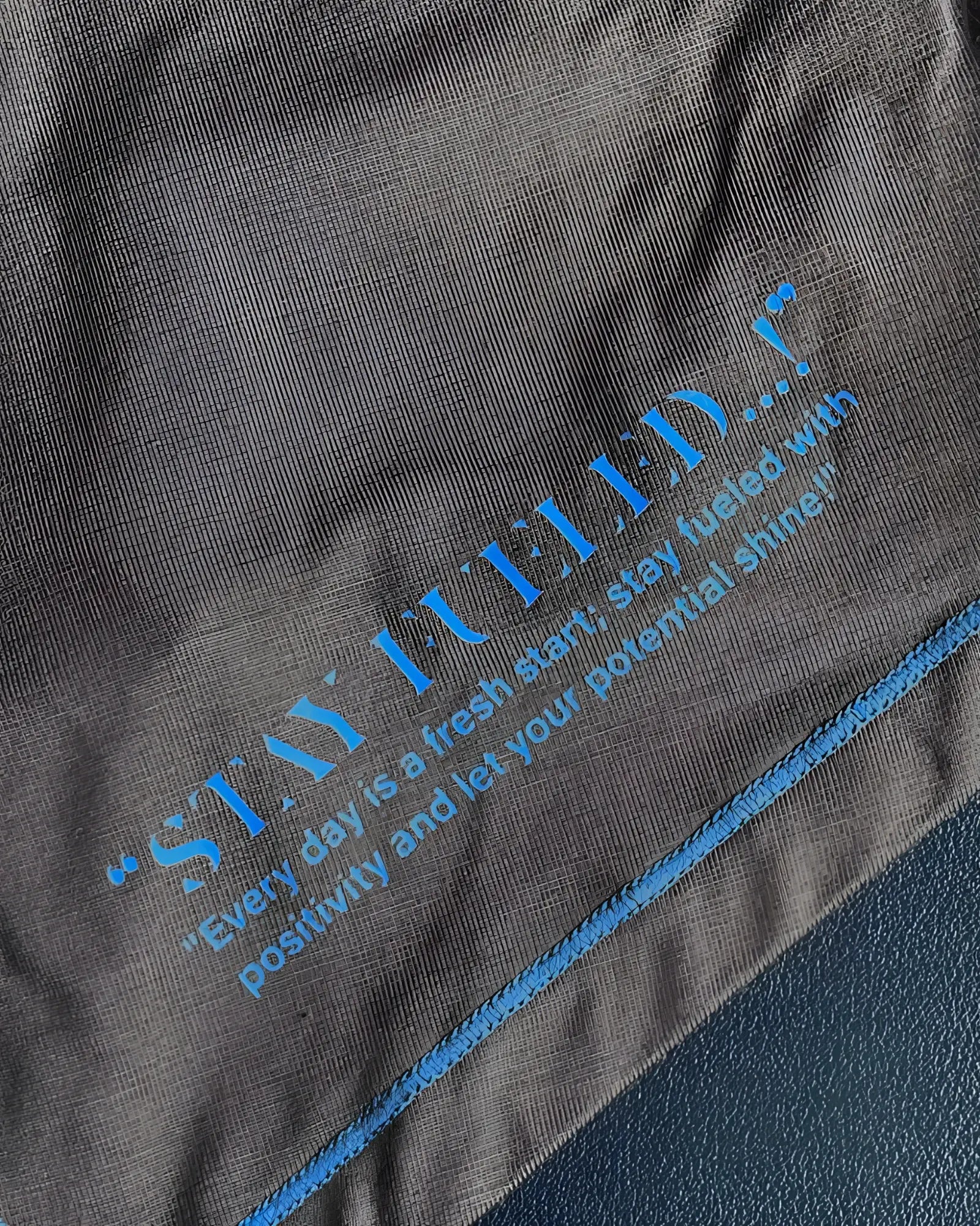 Dark gray cotton private structure epus4570 prime elysian hipster t-shirt with blue printed quote and stitching