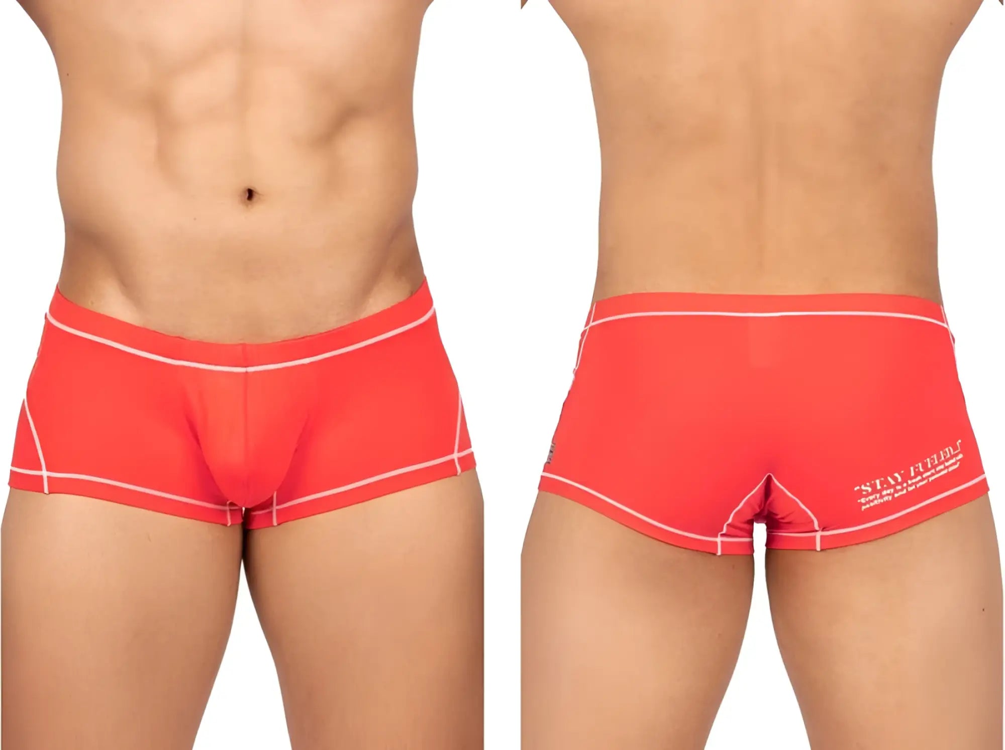 Bright red private structure epus4570 prime elysian hipster briefs with white stitching and stay future logo on back