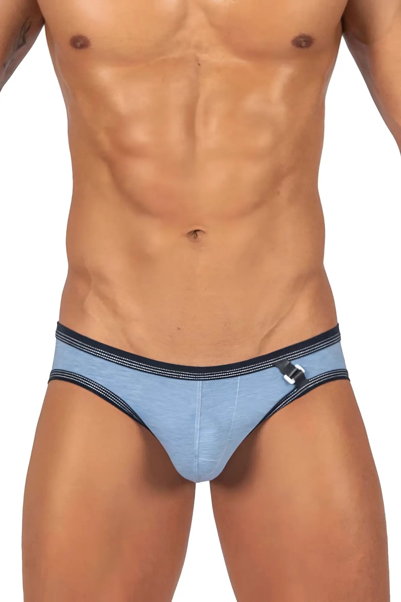Light blue private structure lcet4358 barn boy low rise mini brief with navy trim and silver buckle detail