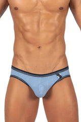 Light blue private structure lcet4358 barn boy low rise mini brief with navy trim and silver buckle detail