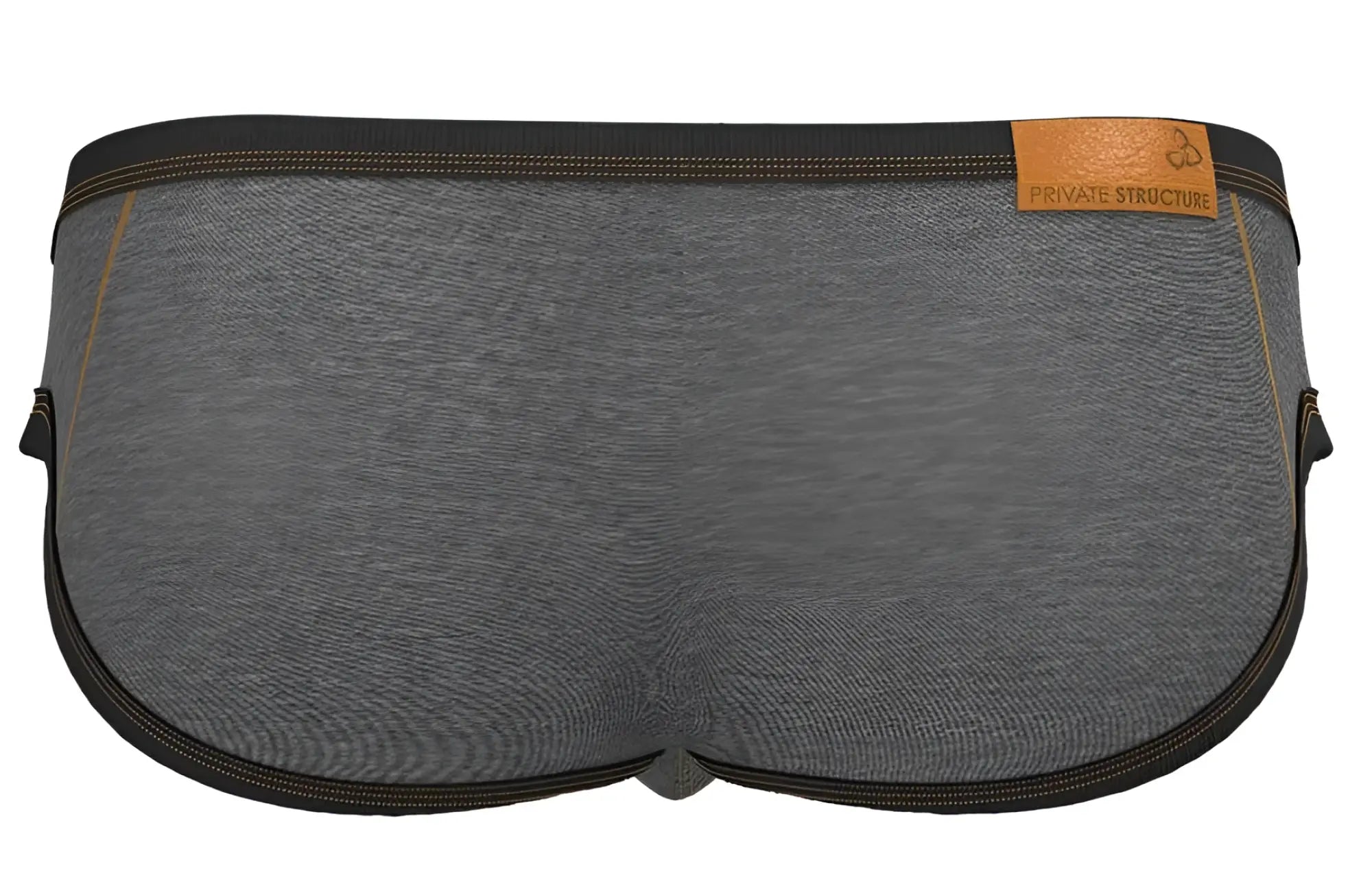 Private structure lcut4358 barn boy low rise mini briefs in stone gray gray heathered fabric with black trim and tan tag