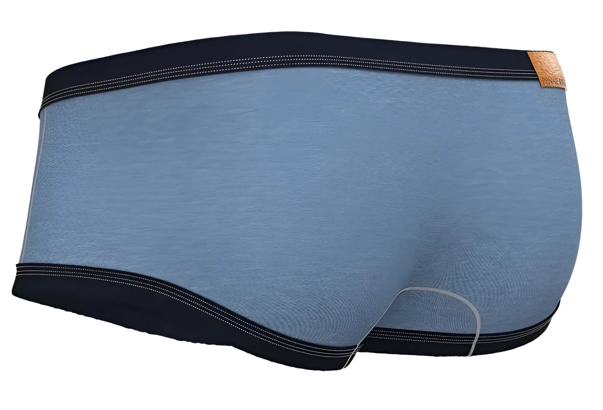 Private structure lcut4359 barn boy low rise trunk denim blue heathered cotton briefs with black elastic waistband and tan tag