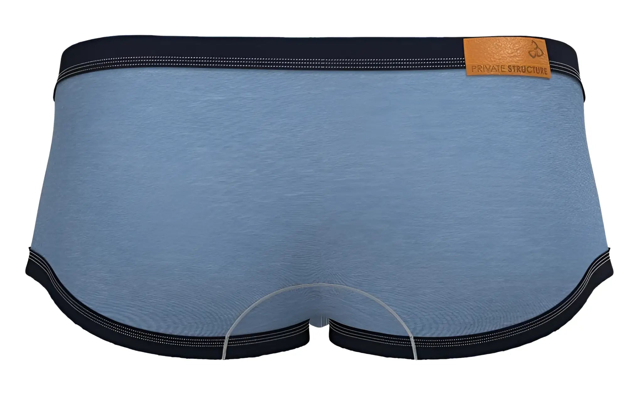 Private structure lcut4359 barn boy low rise trunk briefs in denim blue heather with black trim and tan leather tag