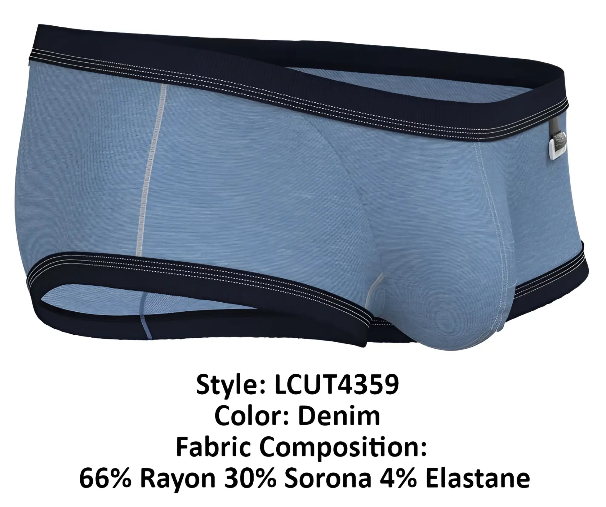 Private Structure lcut4359 barn boy low rise trunk denim colored men’s briefs with black elastic waistband and textured weave