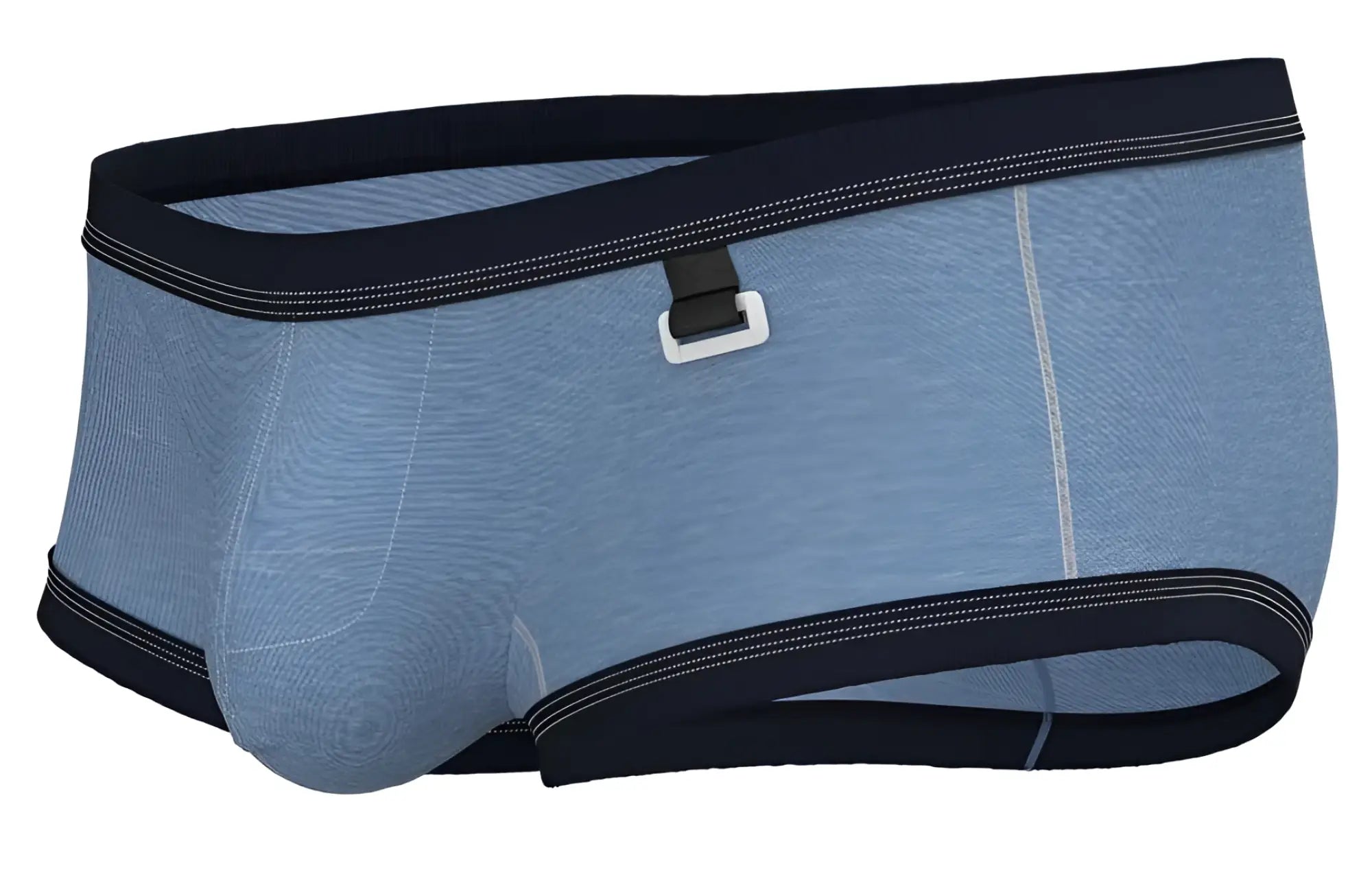 Private Structure LCUT4359 barn boy low rise trunk denim briefs with light blue denim texture and navy elastic trim