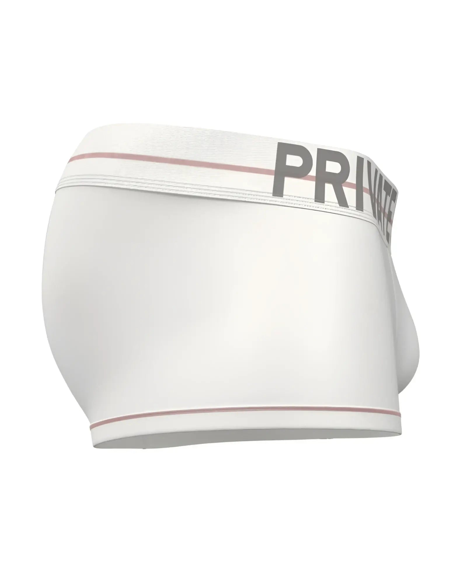 White private structure moux4103 mo lite contour briefs with gray logo and pink trim on waistband and leg openings