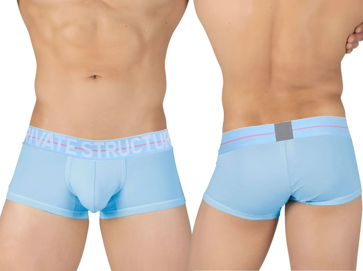Light blue private structure moux4103 mo lite mid waist trunk briefs with pink and white elastic branded waistband