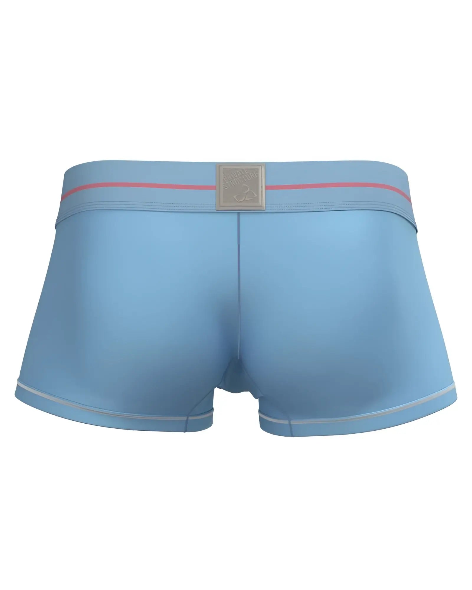 Light blue private structure moux4103 mo lite mid waist trunk briefs with pink waistband stripe and silver logo plaque