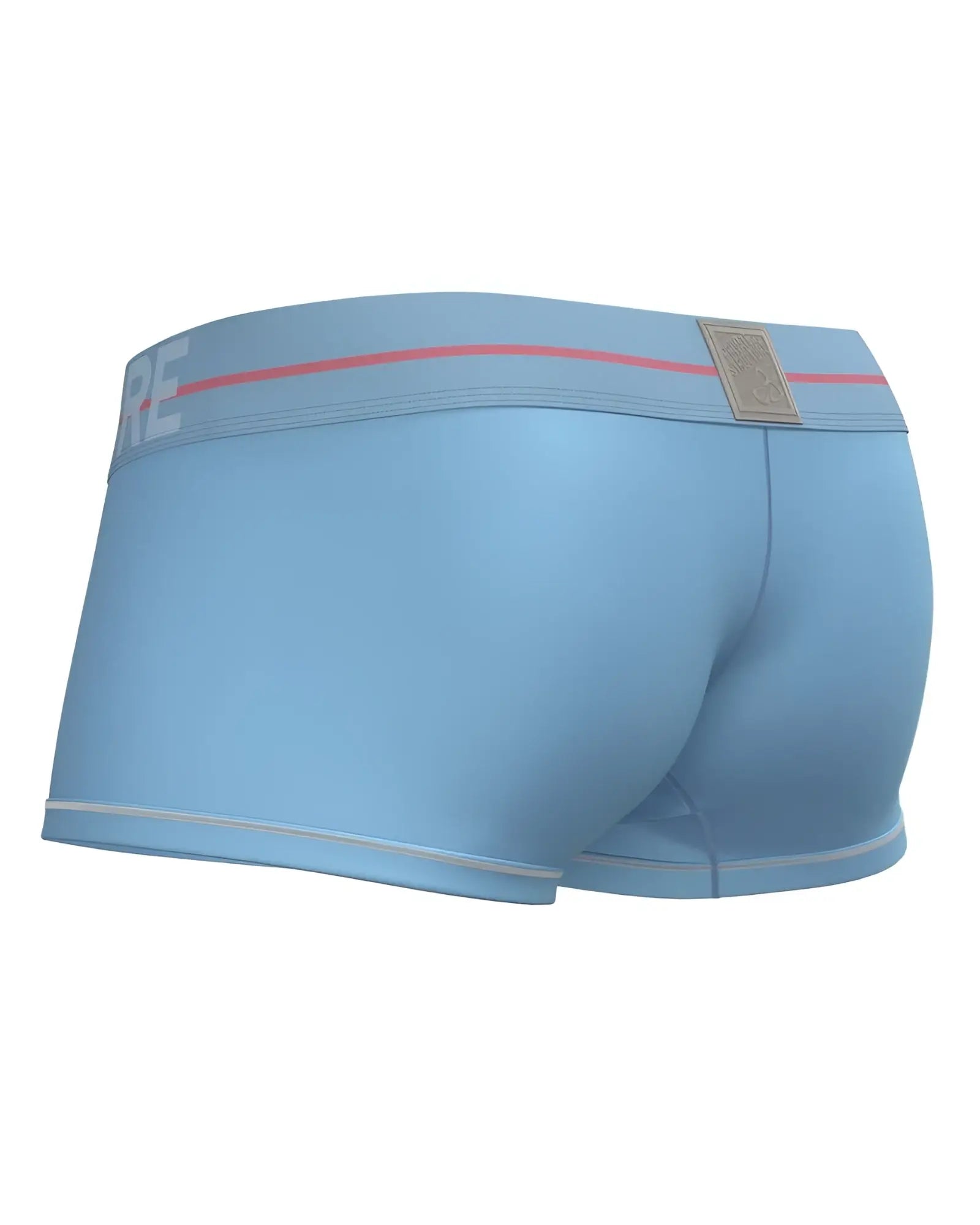 Light blue men’s briefs private structure moux4103 mo lite mid waist trunk with red stripe and silver waistband trim