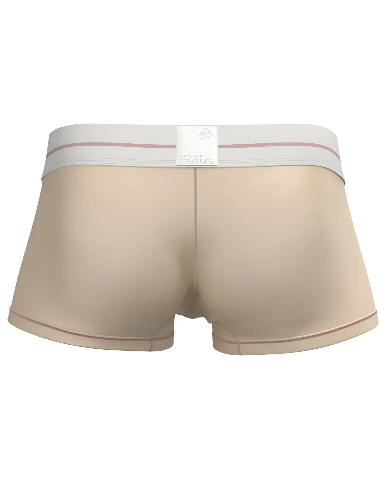 Beige boxer briefs with white waistband and pink stripes from private structure moux4103 mo lite mid waist trunk cream color