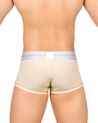 Beige private structure moux4103 mo lite mid waist trunk briefs with light purple waistband and pink stripes