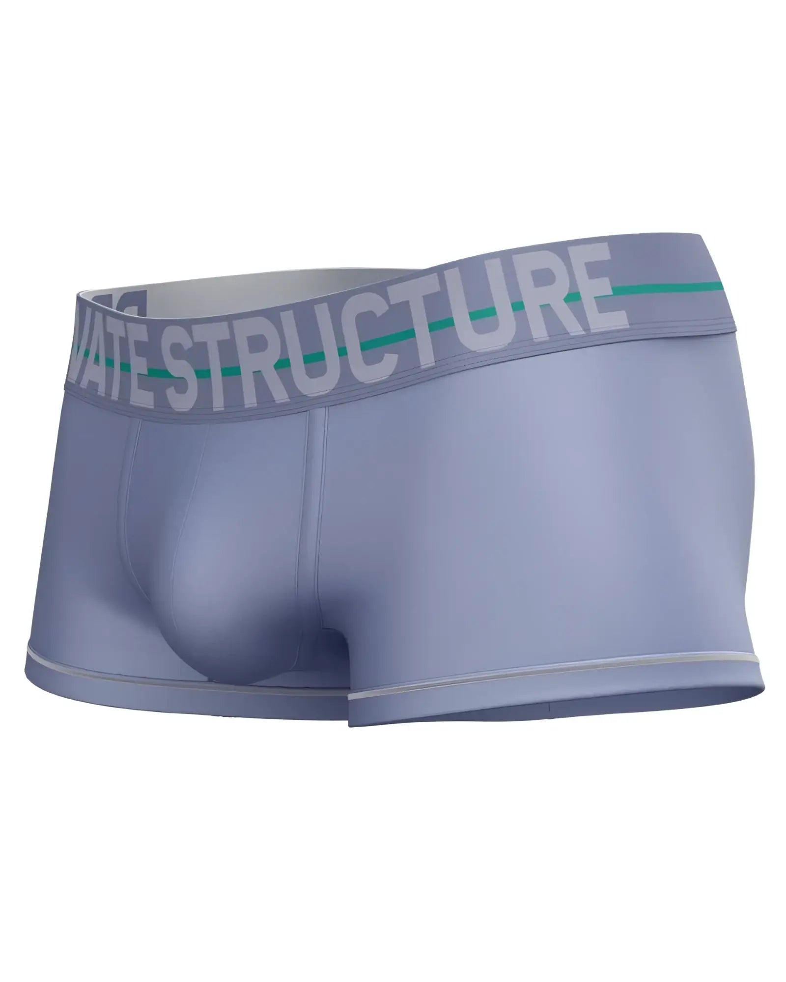 Light blue private structure men’s boxer briefs with gray waistband and green stripe mid waist trunk lilac color
