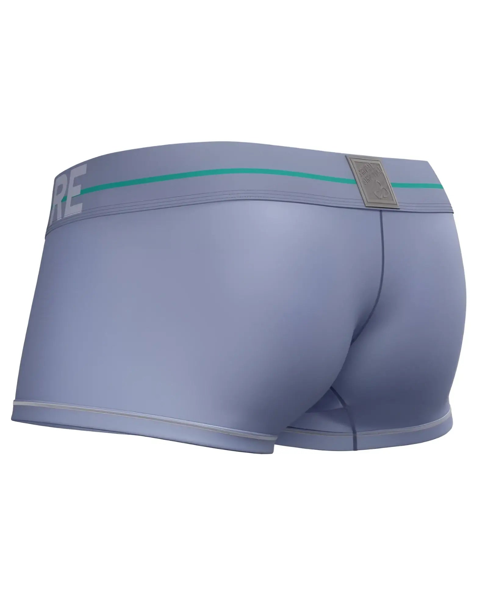 Light blue private structure mo lite mid waist trunk briefs with teal stripe and gray logo waistband in lilac color
