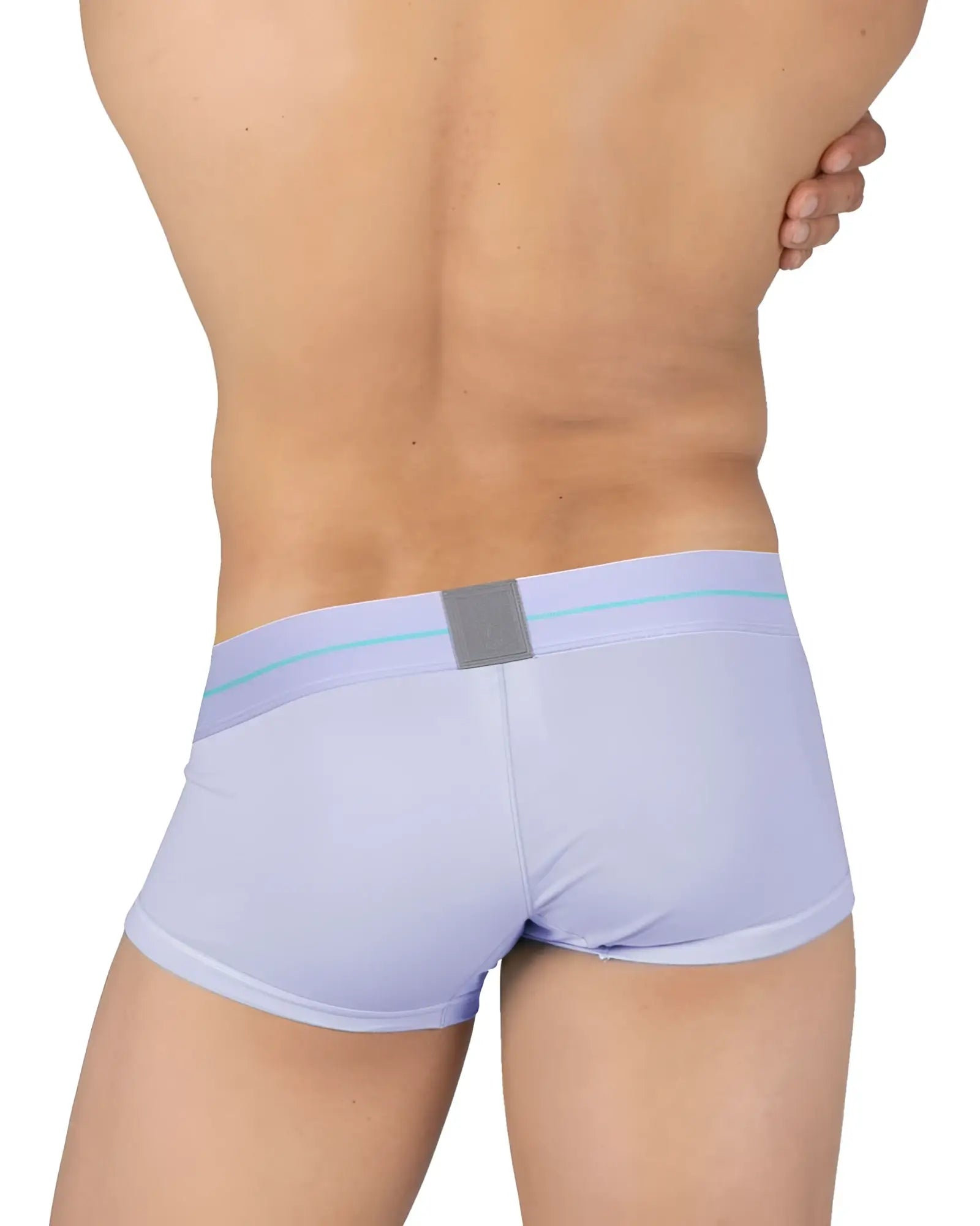 Light purple private structure moux4103 mo lite mid waist trunk briefs with gray patch and light blue waistband trim