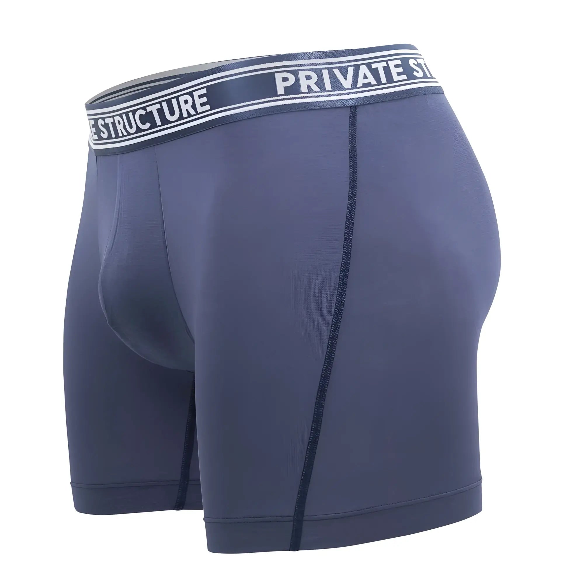 Private Structure PBUT4380 bamboo mid waist boxer briefs in citadel blue with branded white and black elastic waistband