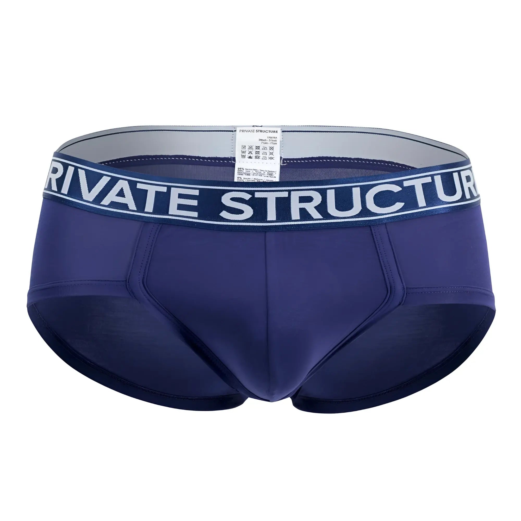 Navy blue men’s briefs with white private structure waistband made from platinum bamboo fabric midnight navy color