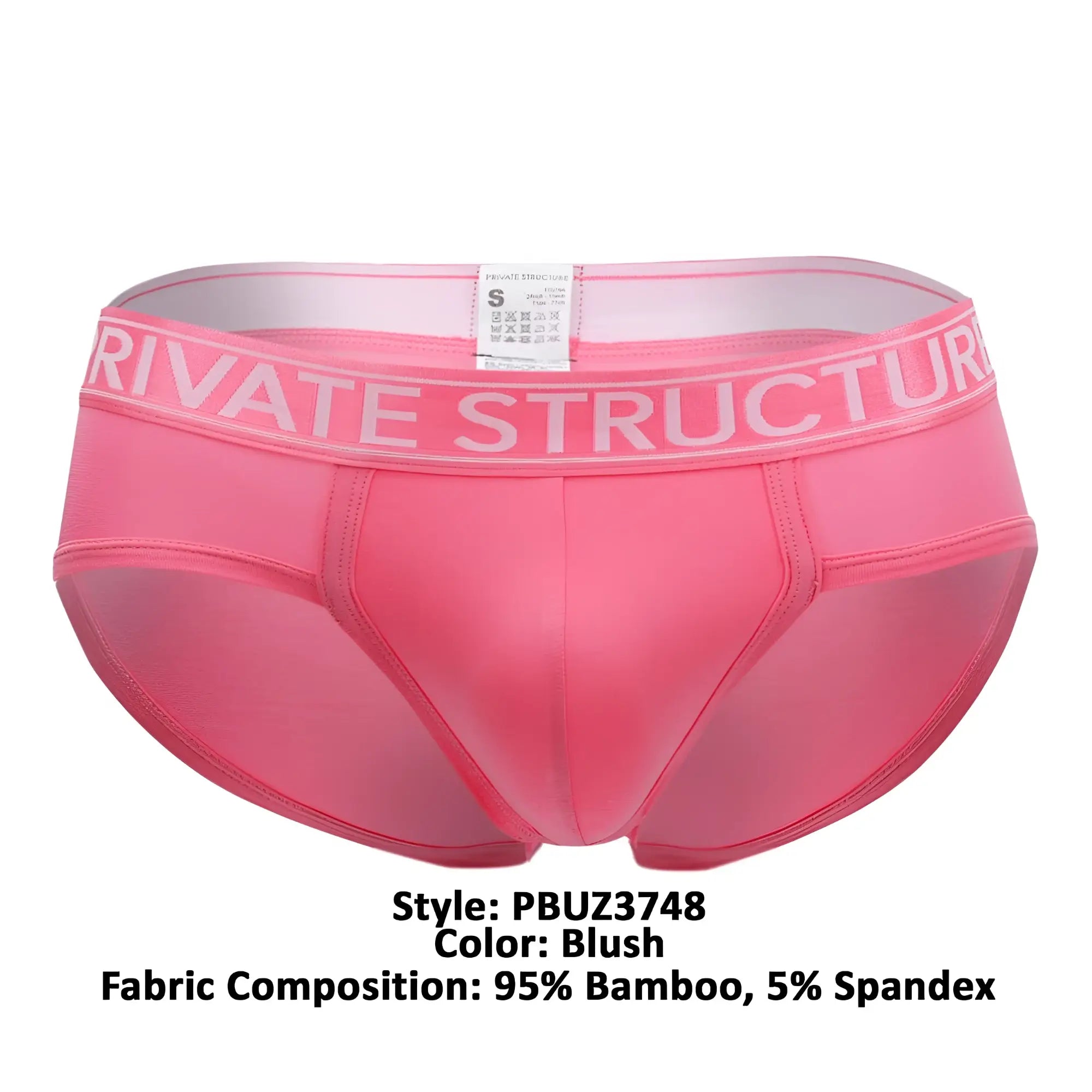 Pink blush men’s briefs with white private structure waistband made from 95 percent bamboo and 5 percent spandex