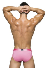 Pink satin briefs with matching elastic waistband from private structure platinum bamboo contour briefs in blush color