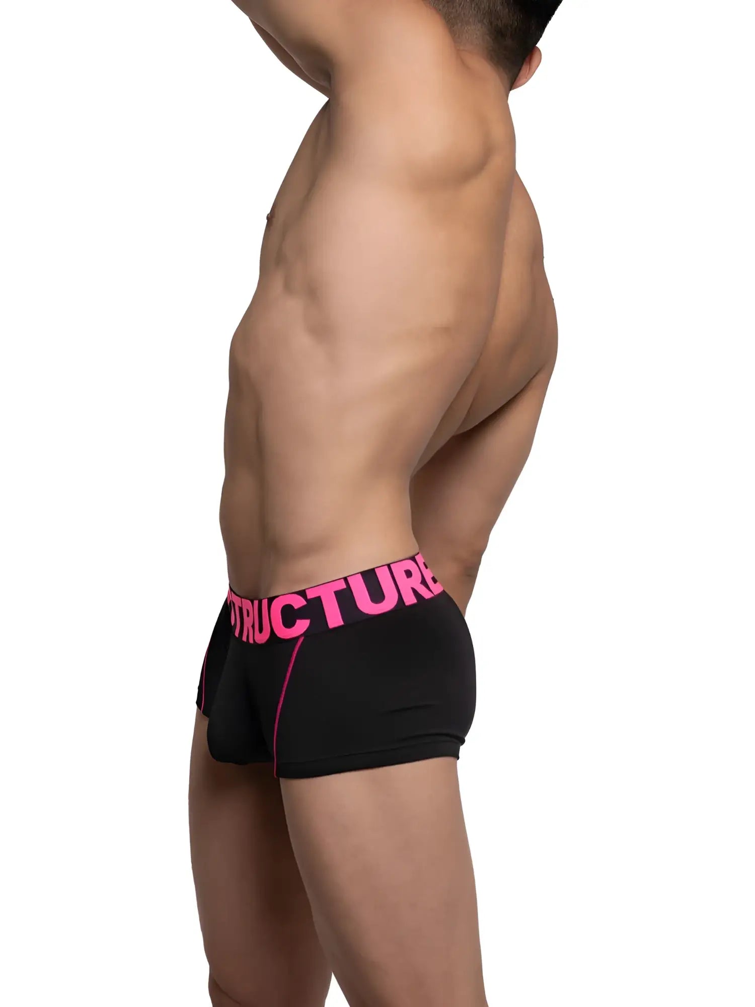 Private structure pmux4182 black boxer briefs with bold pink structure waistband and matching pink side seams