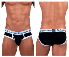 Black private structure classic mid waist mini briefs with white trim and logo waistband for comfortable support