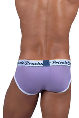 Lavender ribbed private structure classic mid waist mini briefs with white trim and branded waistband front view