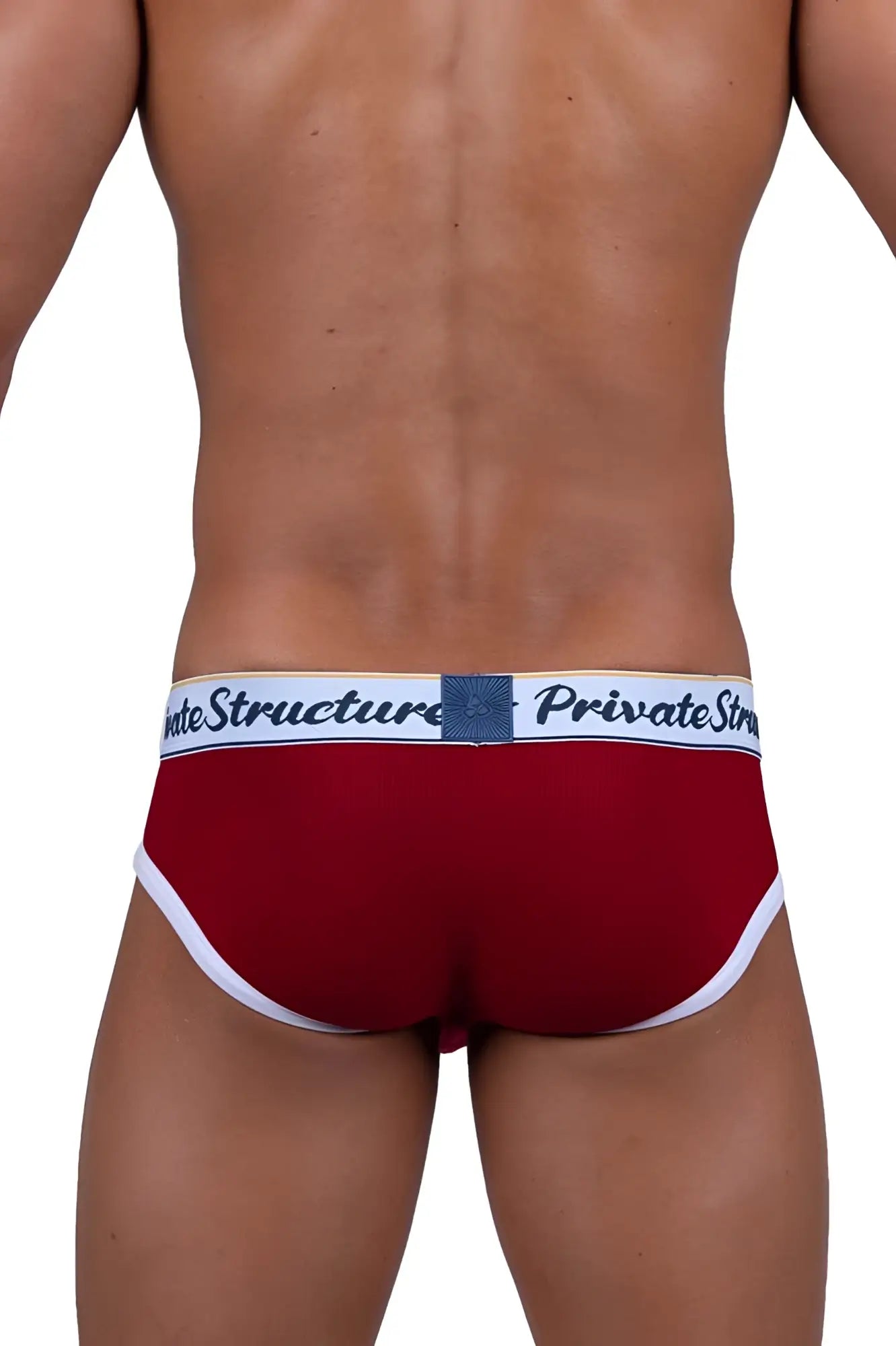 Private structure scus4529 classic mid waist mini briefs in red with white trim and blue logo waistband for men