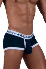 Navy blue and white private structure classic mid waist trunks with branded elastic waistband scus4530 design