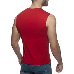 A vibrant red sleeveless cotton tank top with a round neckline from the proud 2 be gay t-shirt collection