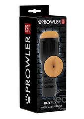 Black and tan silicone torch masturbator with textured grip branded as Prowler Red in the prowler red manhole stroker