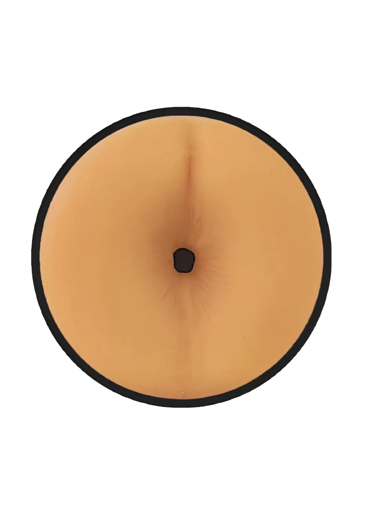 Tan silicone belly button cover with black border and central hole for prowler red manhole stroker use