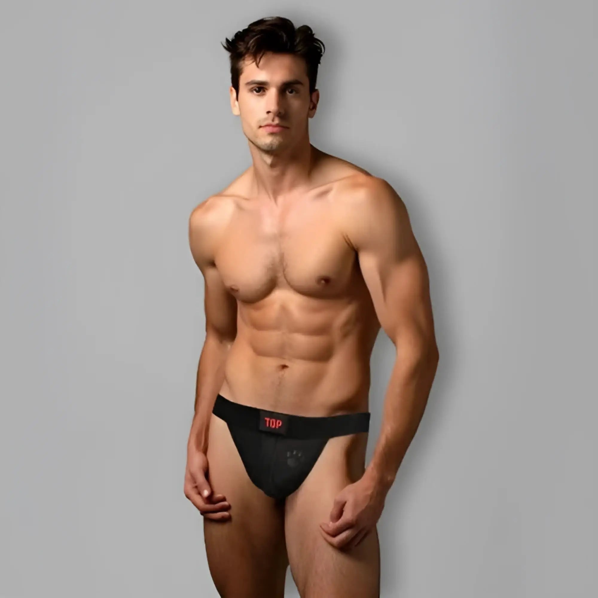 Black athletic briefs with red top logo on waistband from the prowler switch jockstrap collection